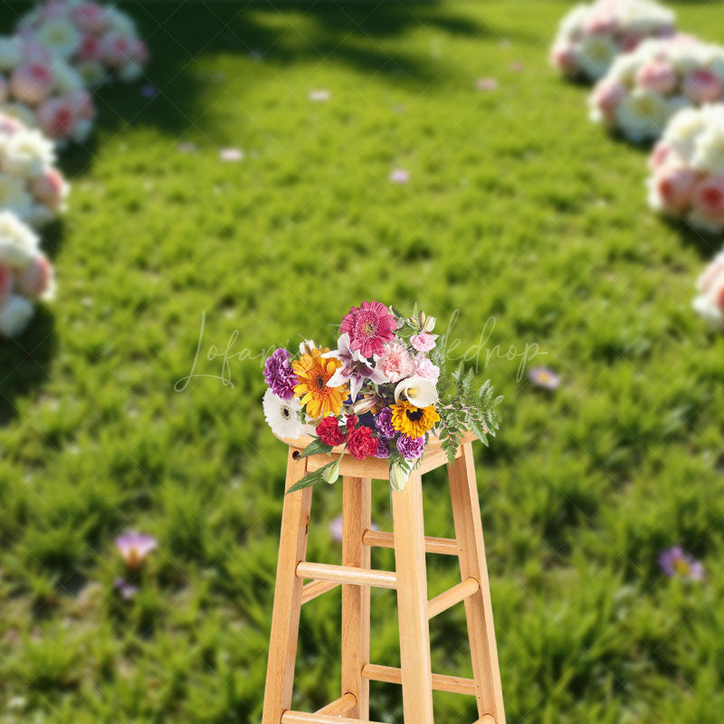Lofaris Floral Bunches Green Lawn Wedding Photo Backdrop