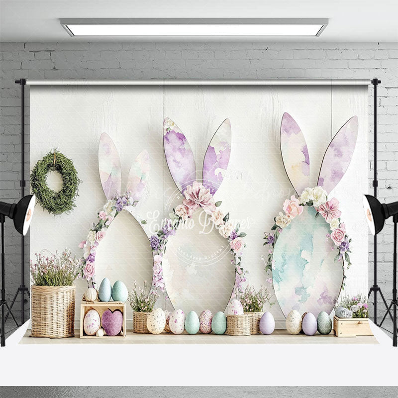 Lofaris Floral Bunny Ear Eggs Wreath Easter Photo Backdrop