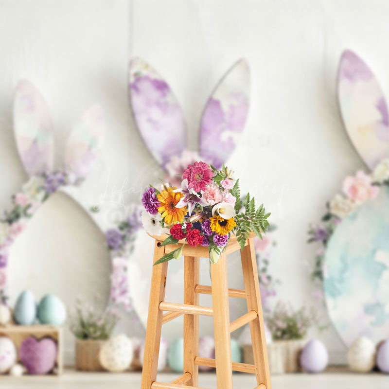 Lofaris Floral Bunny Ear Eggs Wreath Easter Photo Backdrop