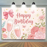 Lofaris Floral Butterfly Bow Cheers To Birthday Backdrop