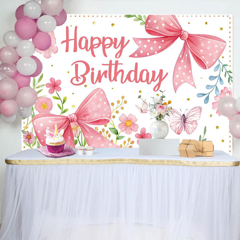 Lofaris Floral Butterfly Bows Spring Happy Birthday Backdrop