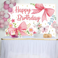 Lofaris Floral Butterfly Bows Spring Happy Birthday Backdrop