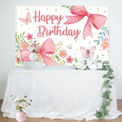 Lofaris Floral Butterfly Bows Spring Happy Birthday Backdrop
