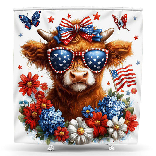 Lofaris Floral Butterfly Cow Independence Day Shower Curtain