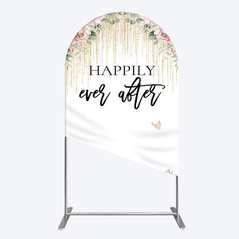 Lofaris Floral Butterfly Happily Sweet Wedding Arch Backdrop