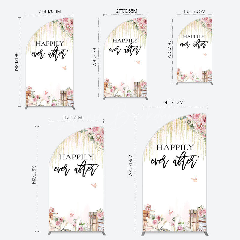 Lofaris Floral Butterfly Happily Sweet Wedding Half Moon Arch Backdrop