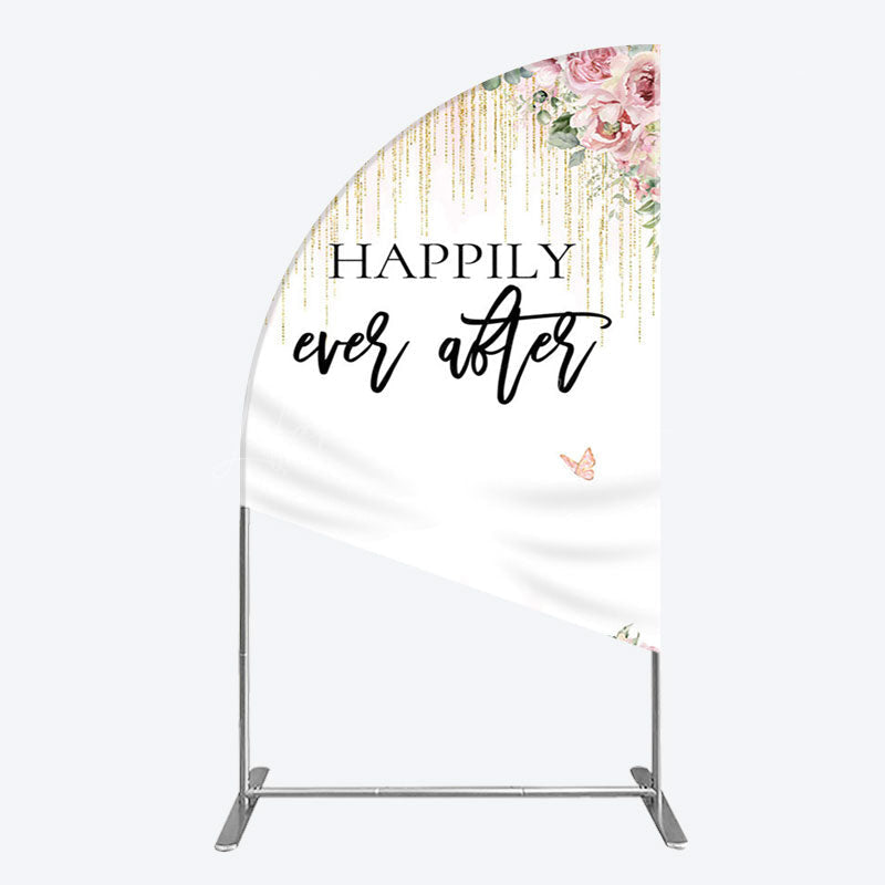Lofaris Floral Butterfly Happily Sweet Wedding Half Moon Arch Backdrop