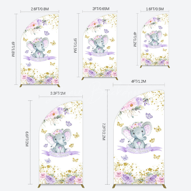 Lofaris Floral Butterfly Sweet Elephant Oh Baby Half Moon Arch Backdrop