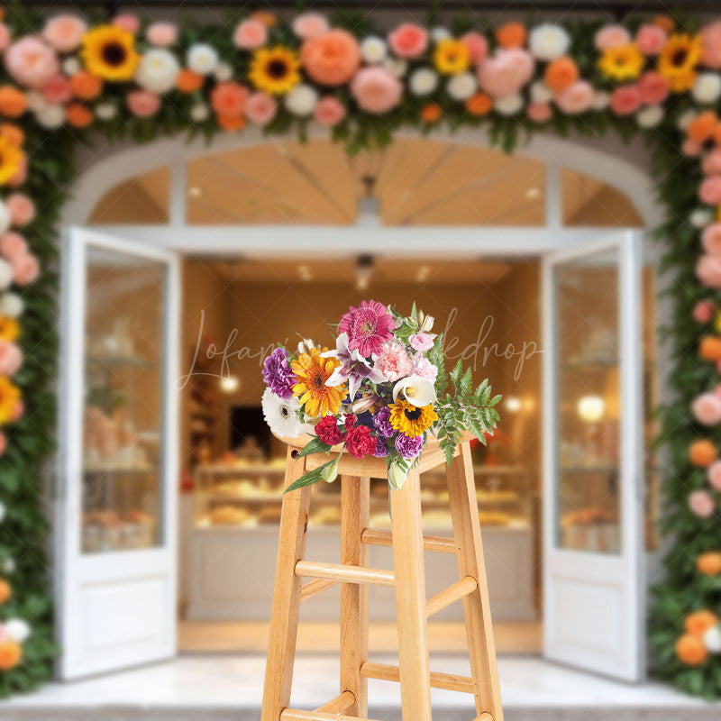 Lofaris Floral Cake Bake Store Door Photography Backdrop