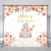 Lofaris Floral Car Elephant Custom Name Baby Shower Backdrop