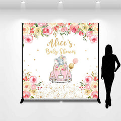 Lofaris Floral Car Elephant Custom Name Baby Shower Backdrop