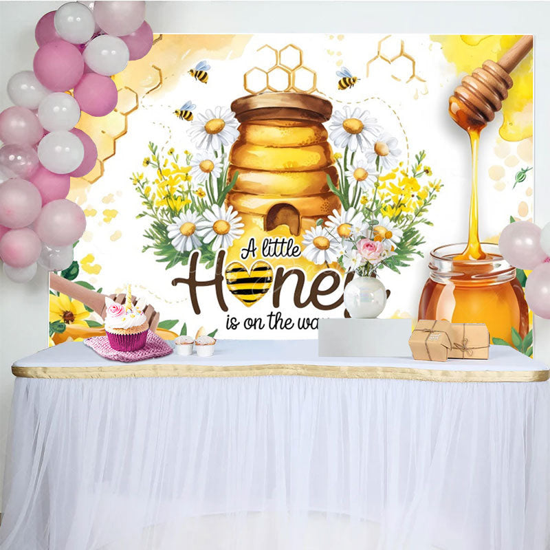 Lofaris Floral Cartoon Honey On The Way Baby Shower Backdrop