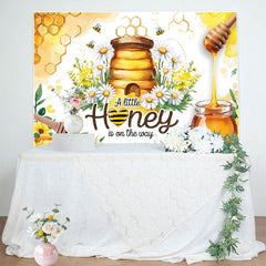 Lofaris Floral Cartoon Honey On The Way Baby Shower Backdrop