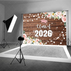 Lofaris Floral Class Of 2026 Light Wood Graduation Backdrop