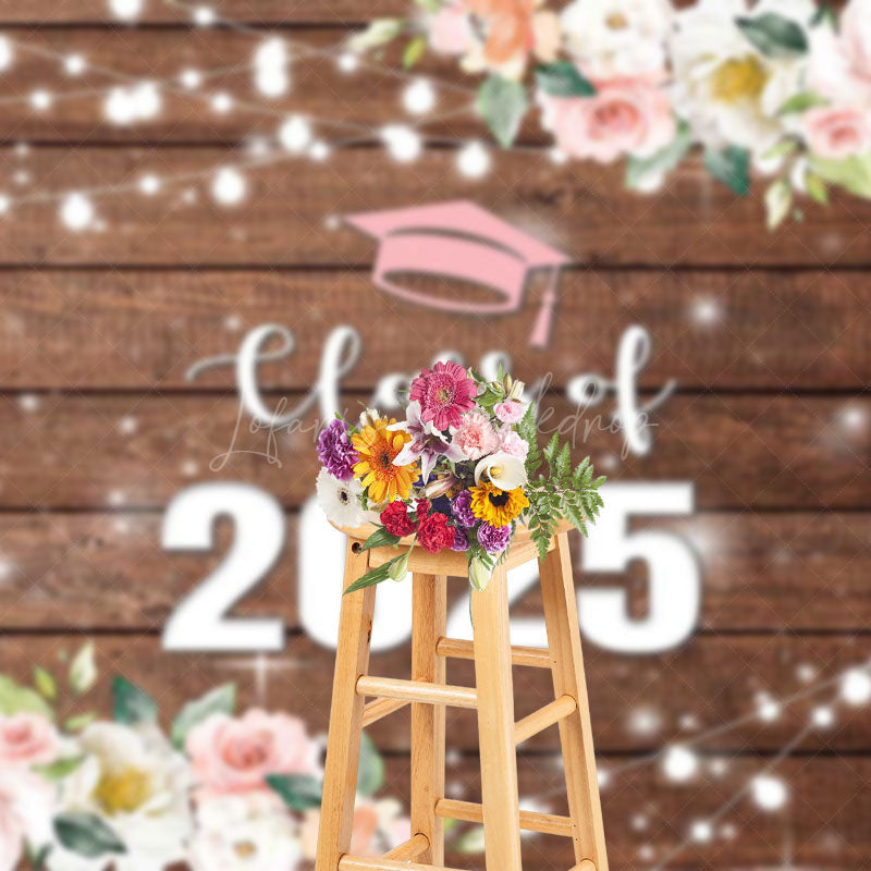 Lofaris Floral Class Of 2025 Light Wood Graduation Backdrop