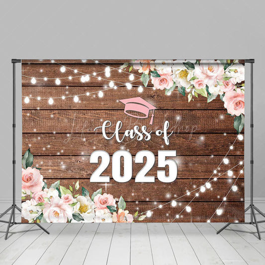 Lofaris Floral Class Of 2025 Light Wood Graduation Backdrop