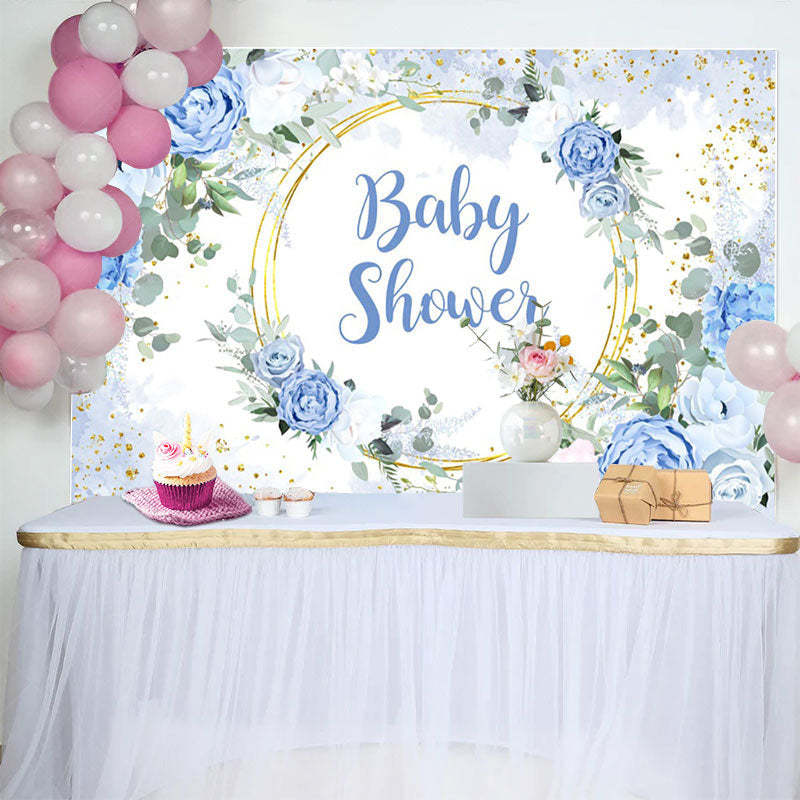 Lofaris Floral Classical Blue Theme Baby Shower Backdrop