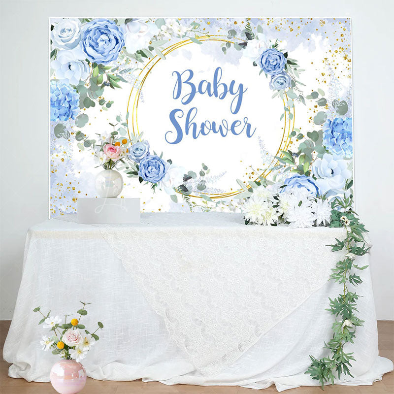 Lofaris Floral Classical Blue Theme Baby Shower Backdrop