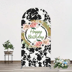 Lofaris Floral Cow Pattern Sweet Happy Birthday Arch Backdrop