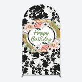 Lofaris Floral Cow Pattern Sweet Happy Birthday Arch Backdrop