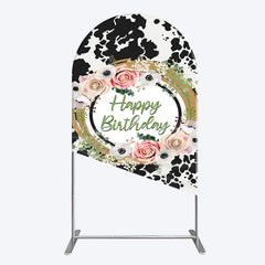 Lofaris Floral Cow Pattern Sweet Happy Birthday Arch Backdrop