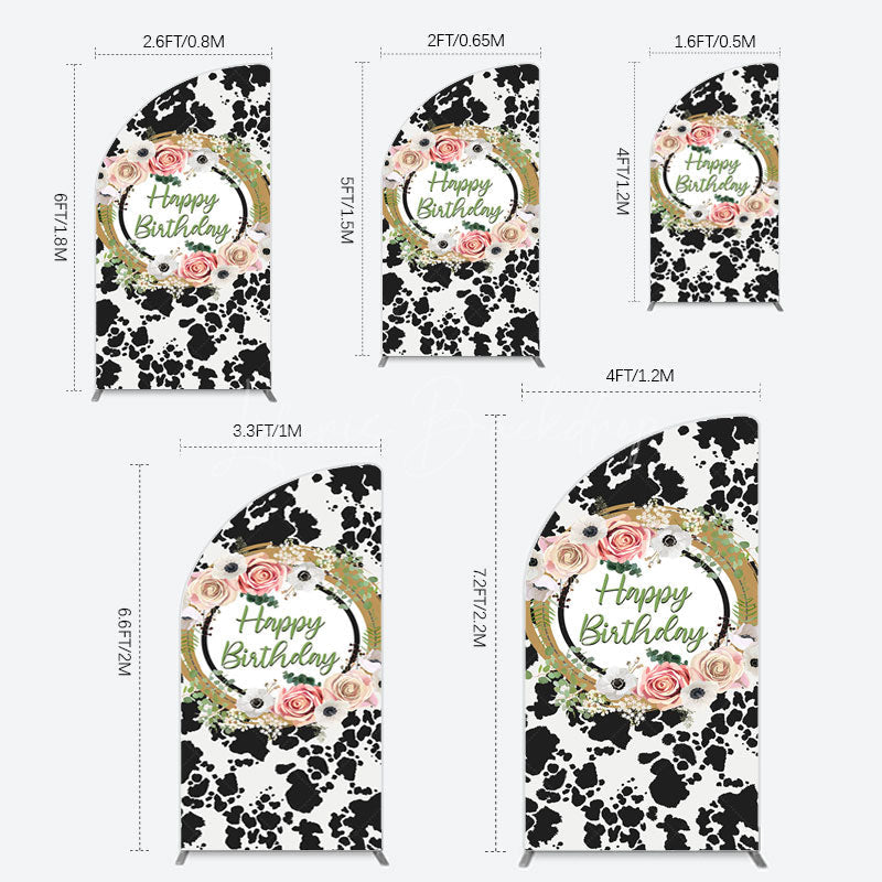 Lofaris Floral Cow Pattern Sweet Happy Birthday Half Moon Arch Backdrop