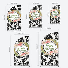 Lofaris Floral Cow Pattern Sweet Happy Birthday Half Moon Arch Backdrop