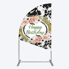 Lofaris Floral Cow Pattern Sweet Happy Birthday Half Moon Arch Backdrop
