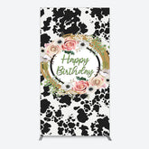 Lofaris Floral Cow Pattern Sweet Happy Birthday Rectangle Backdrop