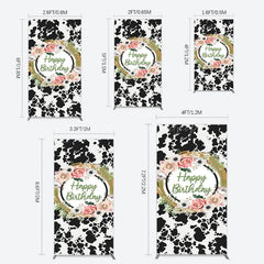 Lofaris Floral Cow Pattern Sweet Happy Birthday Rectangle Backdrop