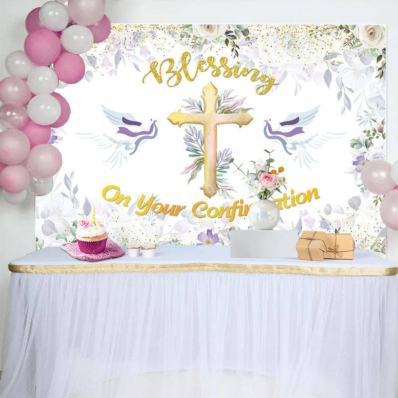 Lofaris Floral Cross Blessing On Your Confirmation Backdrop