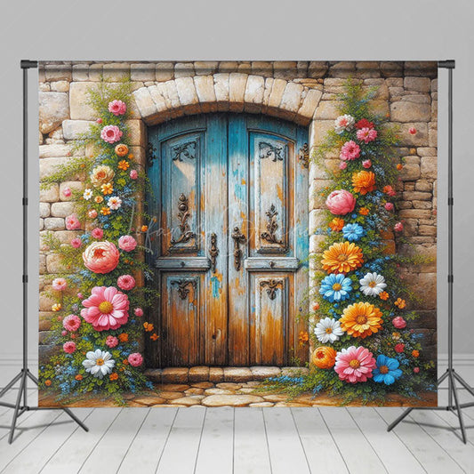 Lofaris Floral Door Stones House Fine Art Photo Backdrop