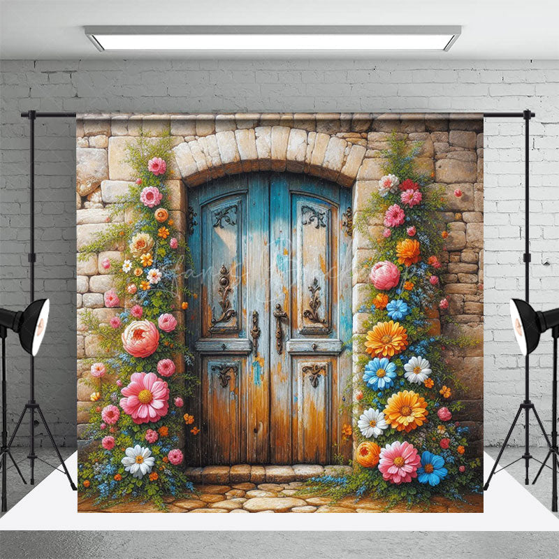 Lofaris Floral Door Stones House Fine Art Photo Backdrop