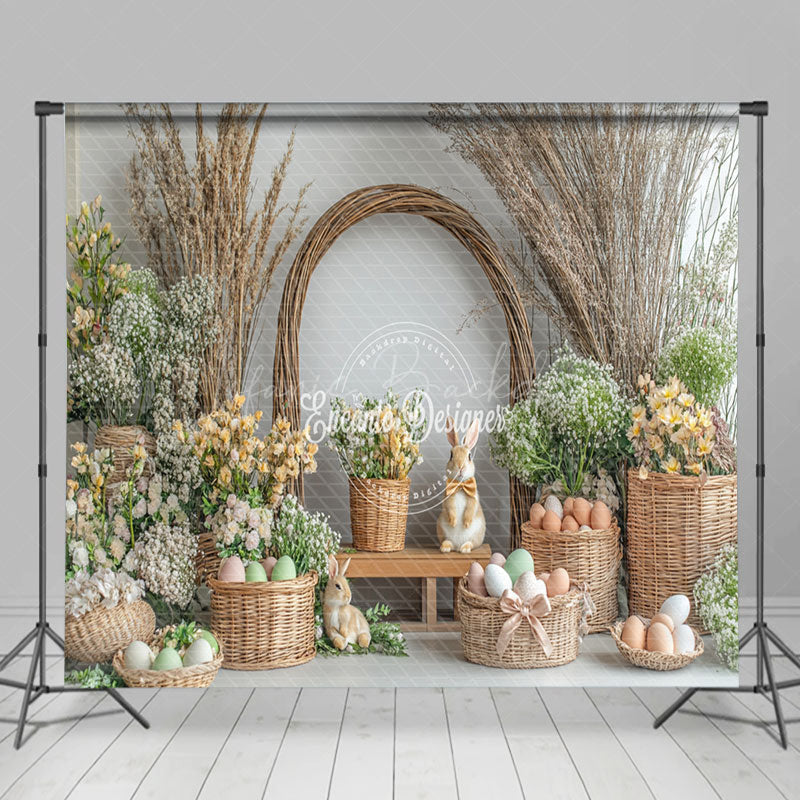 Lofaris Floral Eggs Cabin Spring Easter Room Set Backdrop