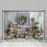 Lofaris Floral Eggs Purple Door Scene Indoor Easter Backdrop