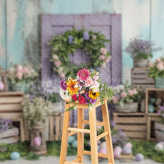 Lofaris Floral Eggs Purple Door Scene Indoor Easter Backdrop