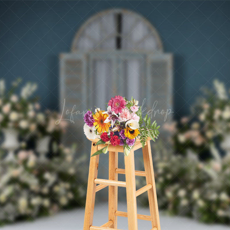 Lofaris Floral Elegant Wooden Door Curtain Wedding Backdrop