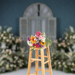 Lofaris Floral Elegant Wooden Door Curtain Wedding Backdrop