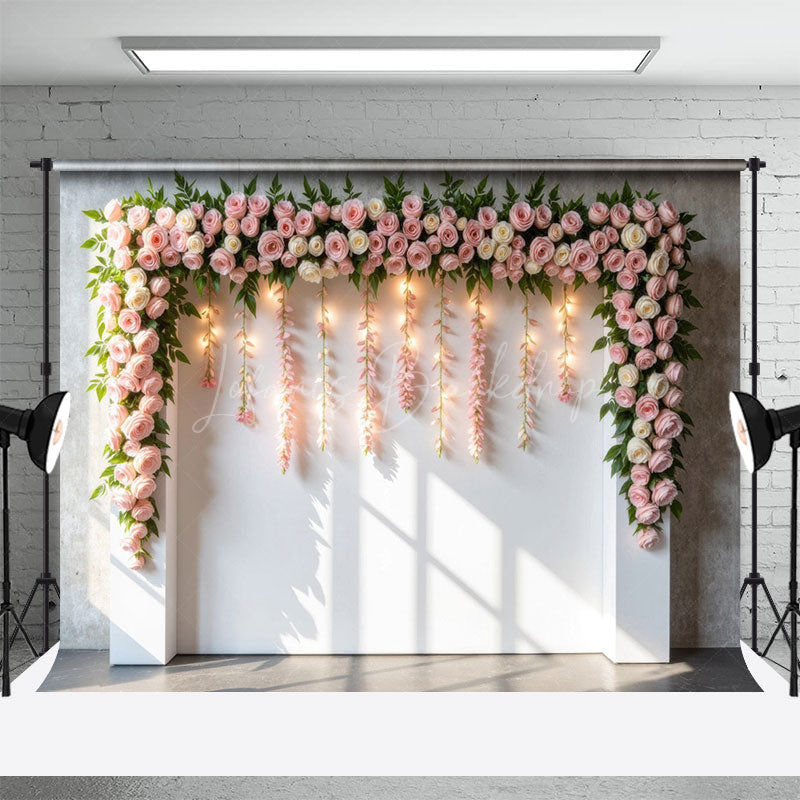 Lofaris Floral Fairy Lights Wall Sweet Wedding Backdrop
