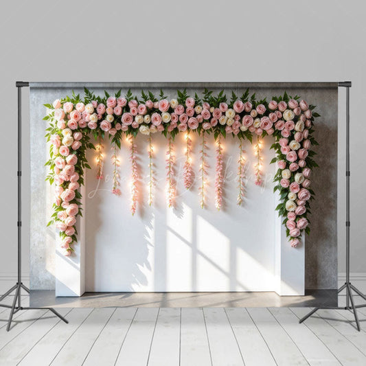 Lofaris Floral Fairy Lights Wall Sweet Wedding Backdrop