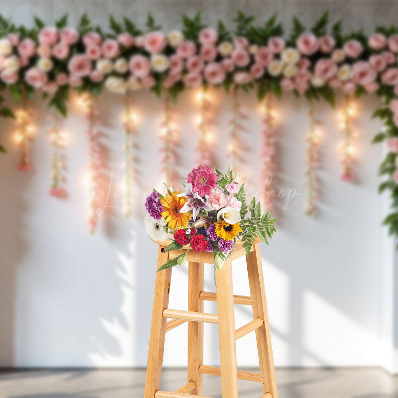 Lofaris Floral Fairy Lights Wall Sweet Wedding Backdrop