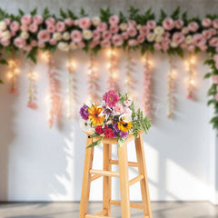 Lofaris Floral Fairy Lights Wall Sweet Wedding Backdrop