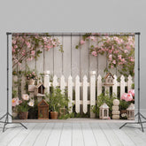 Lofaris Floral Fence Wall In Spring White Photo Backdrop