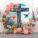 Lofaris Floral Field Butterfly Cross Round Easter Backdrop