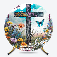 Lofaris Floral Field Butterfly Cross Round Easter Backdrop