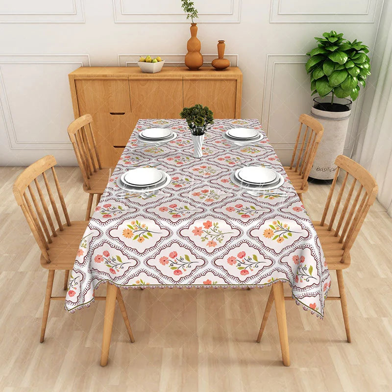 Lofaris Floral Frame Rectangle Tablecloth Elegant Bouquet Pattern Dining Room Table Decor