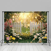 Lofaris Floral Garden And White Fence Spring Bokeh Backdrop