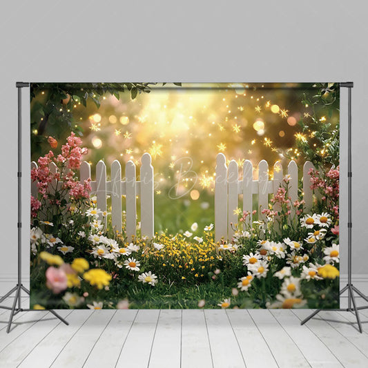Lofaris Floral Garden And White Fence Spring Bokeh Backdrop