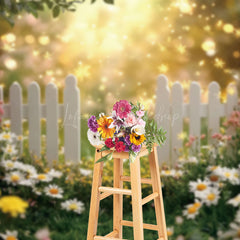 Lofaris Floral Garden And White Fence Spring Bokeh Backdrop