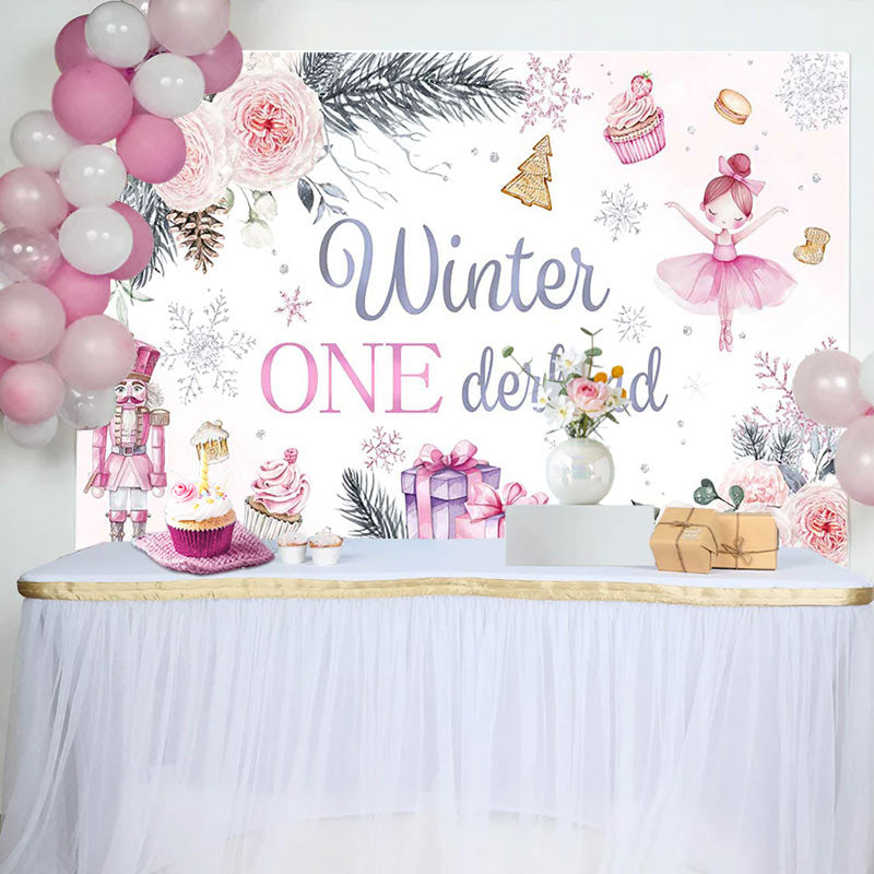 Lofaris Floral Gift Cake Winter Onederland Birthday Backdrop